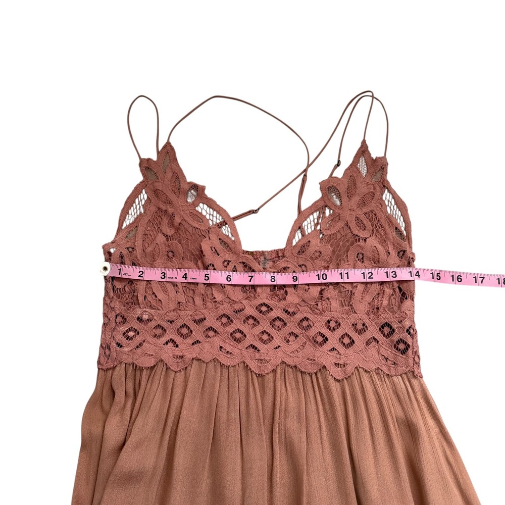 Free People One | Adella Slip Dress Rose Pink Boho Lace Mini Size L - Picture 12 of 15